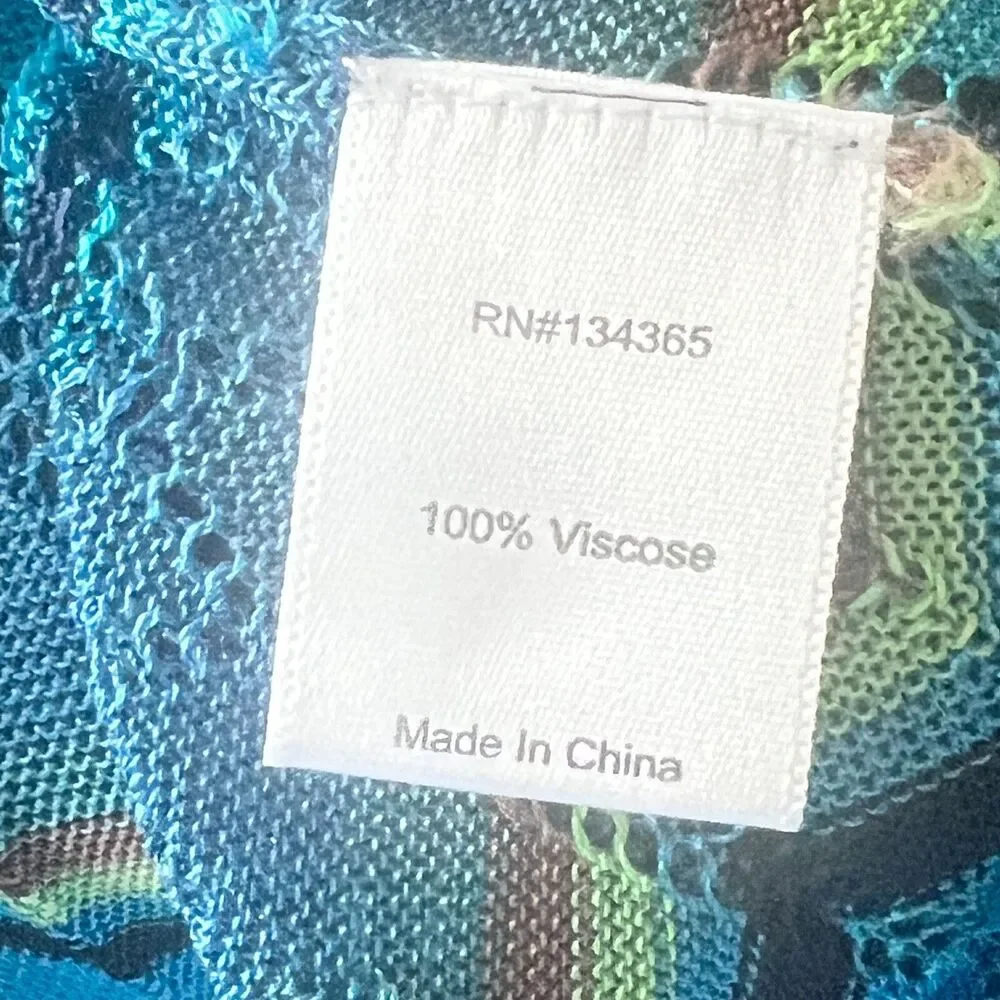 Sigrid Olsen Blue Multicolored Chevron Open Knit Top Sz S Scoop Neck w Accents - Picture 8 of 9